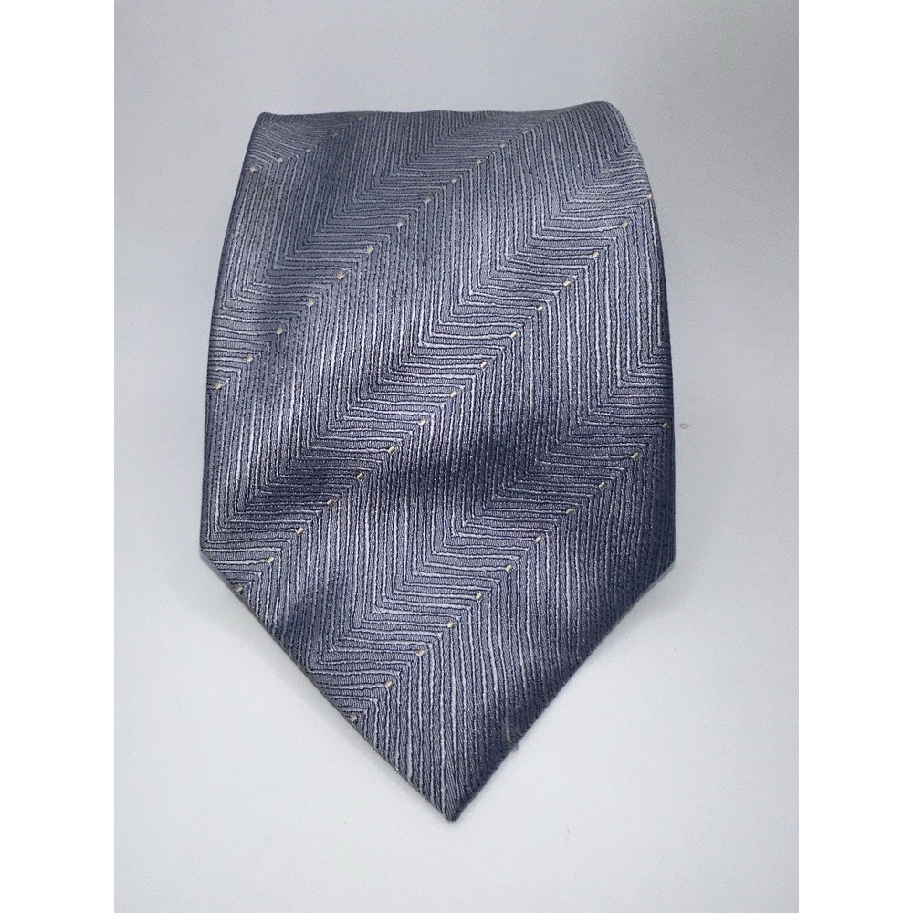 Kenneth Cole New York Silk Tie Blue Gray Chevron Geometric Wide Necktie 57"x 4"